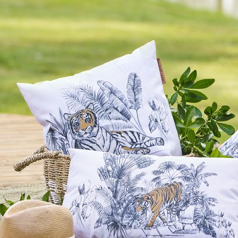 Coussin déco d extérieur Maoria motif tigre 40 x 40cm en polyester - Hespéride