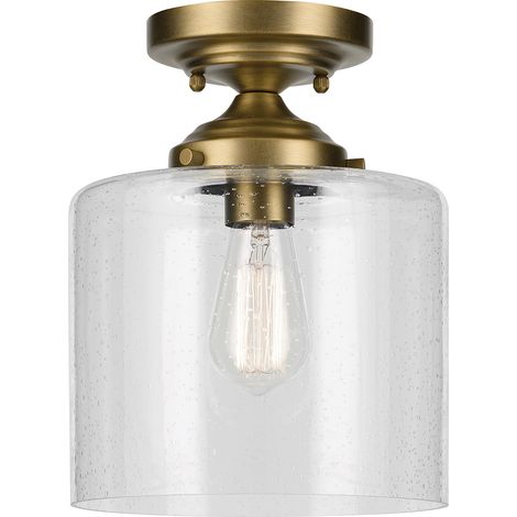 Afwerking: Natuurlijk messing  Materiaal: Staal, helder gezaaid glas  Hoogte: 27 cm  Diameter: 21,6 cm  Lamptype: E27  Aantal lampen: 1  Inclusief lamp: Nee  Dimbaar: Ja - dimbare lampen vereist  Gewi (1/5)