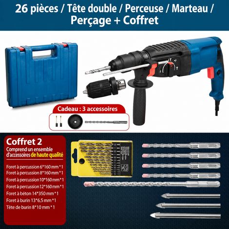 Perforateur Burineur 220V Violet 26 Kit Double Tête Emmanchement Carré 4 Cannelures Réversible Béton 1 kg – Livraison gratuite