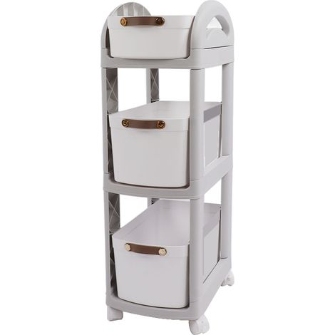 Étagère à panier épaissi et agrandi, chariot de rangement multi-niveaux, étagère démontable sur roulettes, organiseur à 3 niveaux, posé au sol. (1/5)