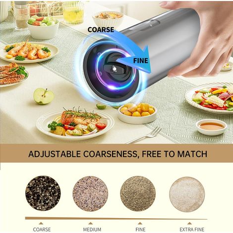 Macinapepe elettrico, saliera e pepiera, set di 2 macinapepe e sale, macinatura regolabile, macinapepe elettrico in acciaio inossidabile per cucina, ristorante, uso esterno (1/4)