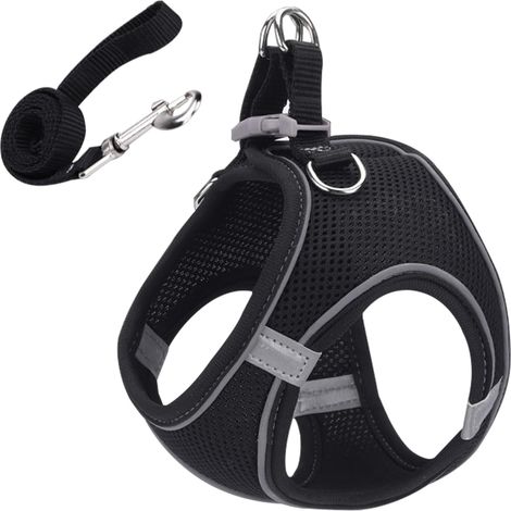 Harnais Chien, Harnais Pour Chien Chat Pour Promenade De Chien En Plein Air Dressage Step-In Harnais（S）-noir + Corde plate de 1,5 m
