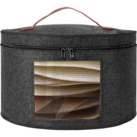 Lot 1 Boîte rangement,pliable,feutre,30 cm,gris anthracite,chapeaux,dressing (1/4)