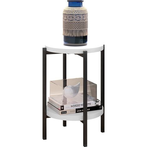 Mesa auxiliar Providence 179, Blanco + Negro, 61x0x0cm, Diámetro: 45, Aglomerado laminado, Redonda
