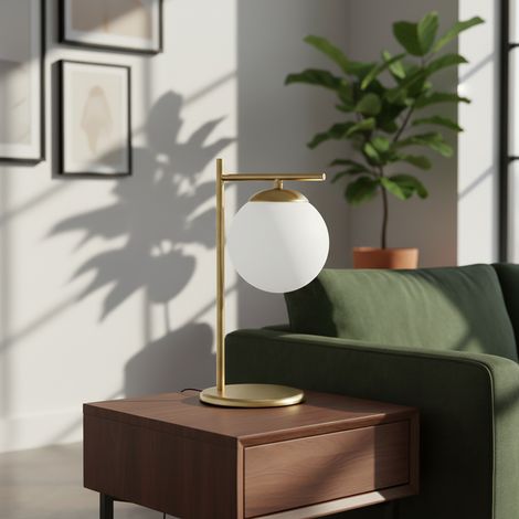 Lámpara de Mesa Oro con Tulipa Blanca Serie ANABEL (1/5)