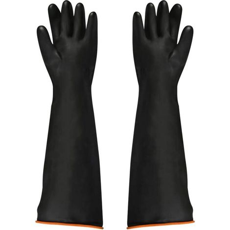Guanti in lattice neri, 1 paio, 55 cm, resistenti ad acidi/alcali, guanti da lavoro di sicurezza industriale -Crezuo