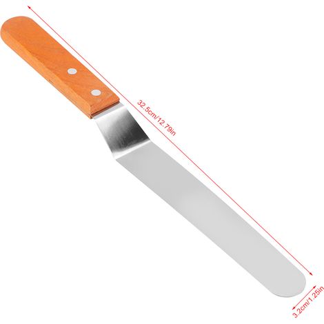 Spatule en acier inoxydable avec manche en bois pour lisser le gâteau, le pain et la crème, outil de pâtisserie (2) (1/5)