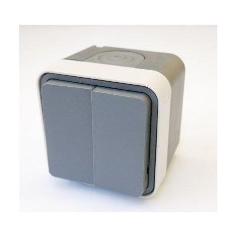 Hager – Double bouton poussoir 1O/1F gris – Interrupteur alternatif IP55 – Montage apparent – Matériau thermoplastique – Raccordement à vis (1/5)
