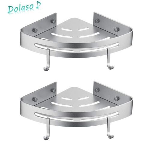 Étagère de douche d’angle aluminium aéronautique – Installation sans perçage – Capacité 18 kg – 2 étagères avec crochets et trous de drainage – Zqyrlar (1/5)