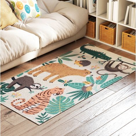 Tappeto in pile con motivo jungle 150 x 80 cm, antiscivolo, multicolore HAVRYA (1/5)