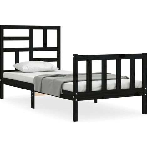 Maison Exclusive - Giroletto con Testiera Nero Small Single in Legno Massello
