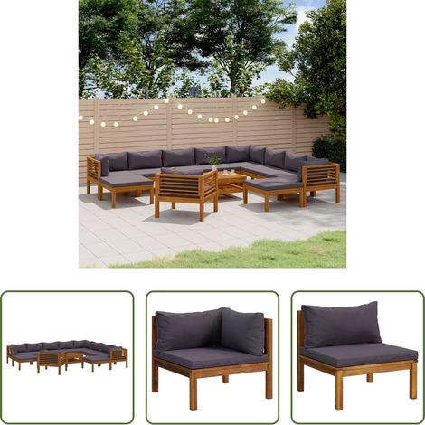 vidaXL Table basse - Salon de jardin 12 pcs avec coussin Bois d'acacia solide (1/5)