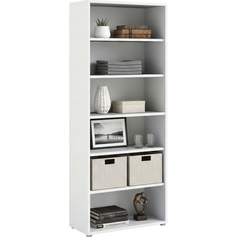 Librería Dmora con cinco estantes, color blanco, 89,2 x 221,7 x 40,1 cm, con embalaje reforzado