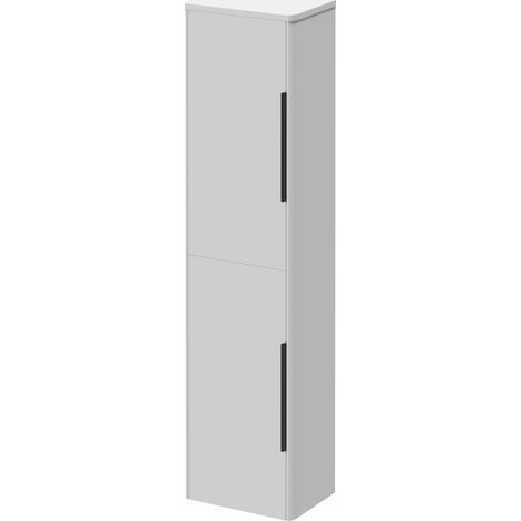 Oslo Gloss White 350mm x 1400mm Wall Mounted 2 Door Storage Unit - 350mm - Gunmetal Grey 300mm Finger Pull