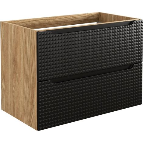 Möbelunterschrank VELNIA – 2 Schubladen – 80 cm – Farbe helles Eichenholz und Schwarz – Zum Aufhängen