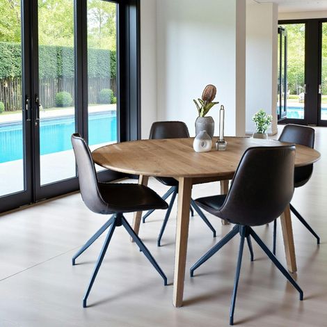 Table extensible ronde en bois clair 118-158 cm SAVONE (1/5)
