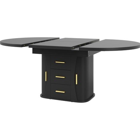 Tavolo da pranzo allungabile rotondo-ovale 118-158 cm MDF nero HOMVRA (1/5)