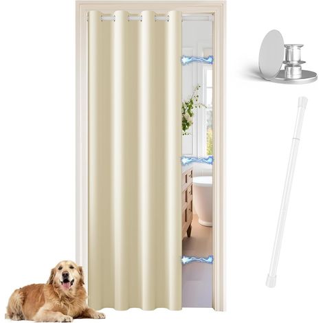 Entrance Door Curtain with Extendable Rod, Pack of 1 Anti-Cold Curtain Panels Indoor Curtain Panels with Eyelets Light Insulation, Rod White 70-128 cm (1/5)