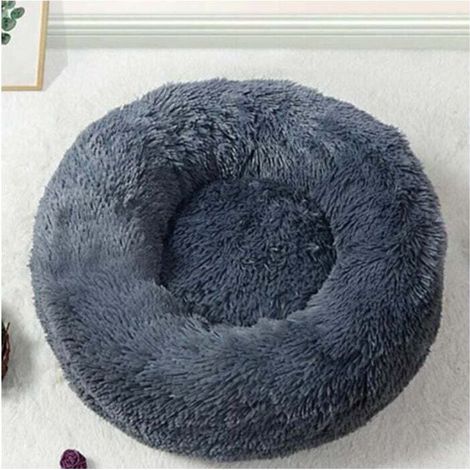 Niche pour chien et chat, maison ronde en peluche pour animal de compagnie, lit d'hiver pour chien, tapis pour animal de compagnie, gris foncé,80cm (1/5)