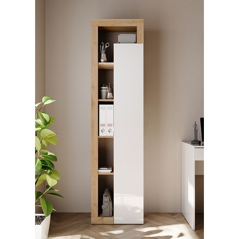 Etagère de bureau moderne blanc laqué brillant/chêne Dortmund (1/5)