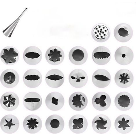 Douille Patisserie - Professionnelle - Acier Inoxydable - 32 Pièces - Décoration de Gâteaux - Formes Multiples (1/4)