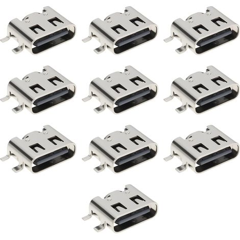 Pack of 10 6-pin USB Type-C connectors - SMD female charging socket - Compatible with small electronic devices (1/5)