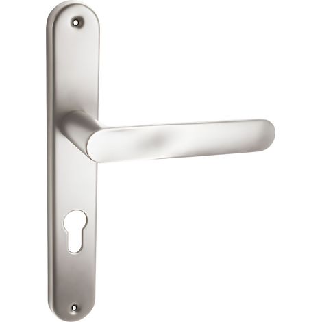 domino Türgriff 72 Drückergarnitur BB-Buntbart Set Langschildgarnitur Türklinke für Zimmertür, Bürotür, Kellertür & Innentür L-Form Türbeschläge aus Aluminium Nickel OVAL M9 (1/5)