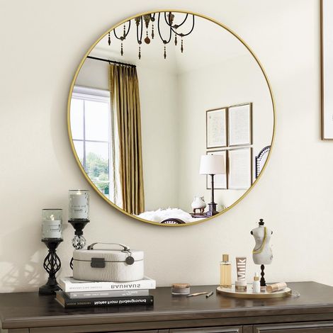 Gold Round Bathroom Mirror, 20 inch Circle Wall Mounted Hanging Mirror with Simple Modern Circular Metal Frame for Hallway, Entryway, Living Room, Gold Frame (1/5)