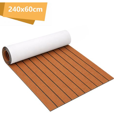 TolleTour Tappeto per Ponte Barca Autoadesivo, Rivestimento Pavimento in Schiuma EVA, Tappetino Effetto Teak per Barche, Yacht e Terrazze 240x60 cm Marrone (1/5)