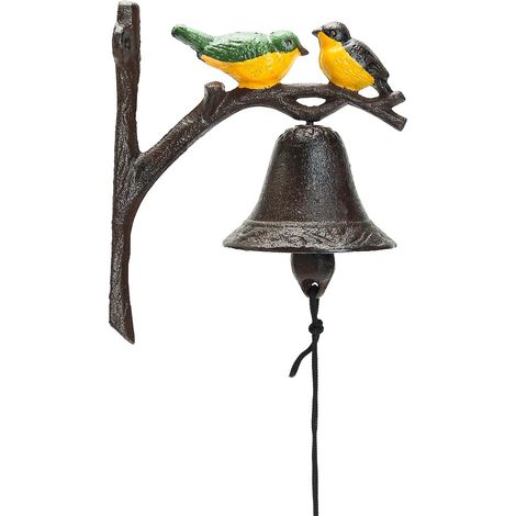 Heavy Duty Cast Iron Hanging Wall Bell, Manual Door Decorative Bell, Wall Mounted Color Birds Bell, Garden (1/5)