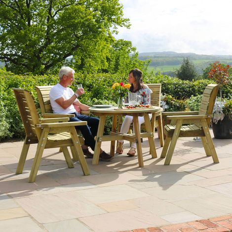 Zest Freya Round Wooden Dining & 4 Chairs Set Outdoor Garden 4 Seater (1/5)