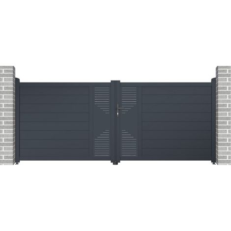 Portail battant aluminium 350x142 cm anthracite serrure incluse (1/5)