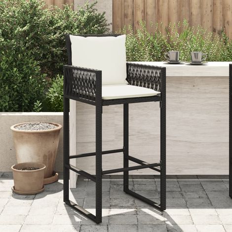 vidaXL Garden Bar Stools with Cushions 2 pcs Black Poly Rattan (1/6)