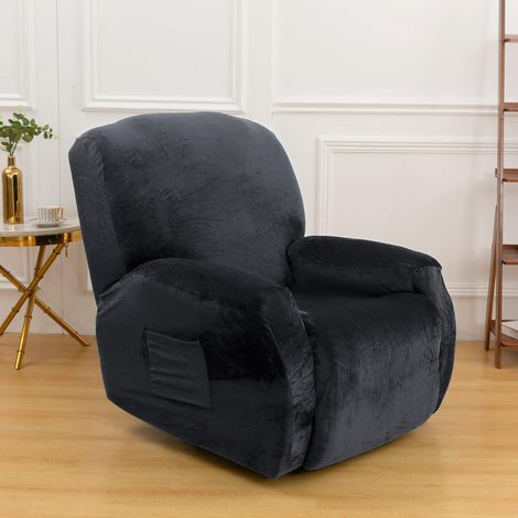 Recliner chair cover with storage, recliner chair cover for leather sofa, washable with elastic straps (dark grey) (1/5)