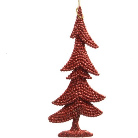 Kaemingk – Suspension de Noël sapin rouge pailletée incassable, 15 cm, plastique