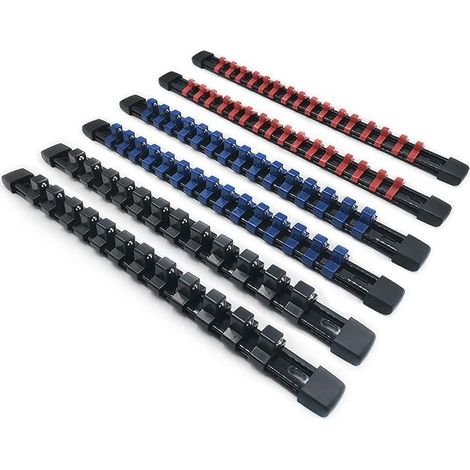 Set of 6 Socket Holders 1/2" (12.7mm), 3/8" (10mm), 1/4" (6.3mm), Storage Rail with 86 Clips, Holder for Metric Sockets and SAE, Organizer for Tool Box, Garage and Workshop (1/5)