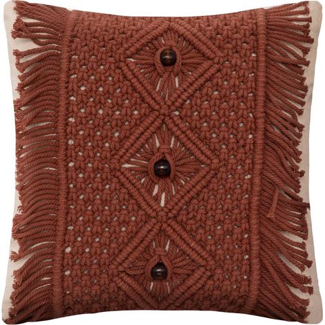 Cuscino in macramè ali, marrone cannella 40x40 cm - Atmosphera créateur d'intérieur (1/2)