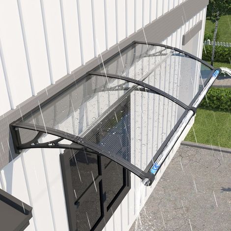 Outdoor Door Awning 240 x 100 cm Canopy with Drainage for Terrace Anti-UV rain wind snow, polycarbonate 5 mm, impact-resistant, anti-rust ABS bracket, for windows, balconies, terraces