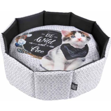 Panier Rond pour Chat "Be Wild and Free" 48cm Gris
