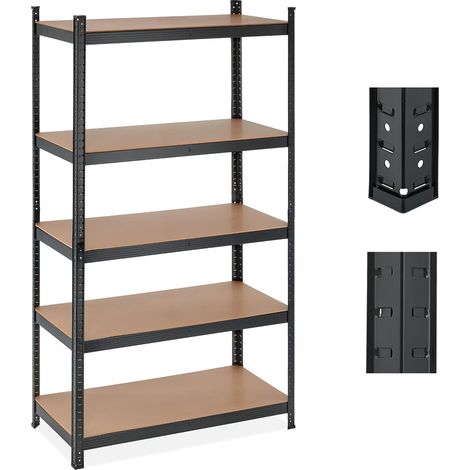 Étagère à Charge Lourde, 5 Niveaux, HxLxP 180x100x50 cm, supporte Jusqu’à 1 250kg, métal, Cave, Garage, Noir (1/5)