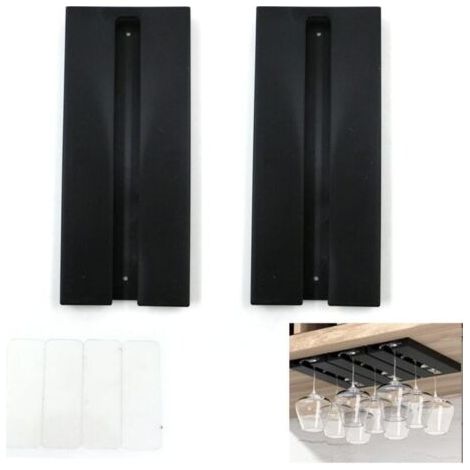 Porte Verres à Vin Suspendre, Aucun perçage requis, Grande capacité, Porte-Verres à Pied Suspendu Support, pour Bar Cuisine, 25.3X11 X2cm,Noir (1/5)