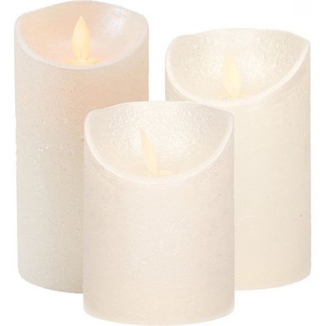 Set mit 3 cremefarbenen LED-Perlmuttkerzen mit beweglicher Flamme – Stimmungsvolle Stumpenkerzen für den Innenbereich (1/5)