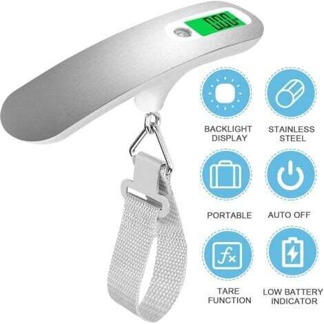 NALOOKAMIC  (Argent)Pèse-bagages Balance de poids de bagage de haute précision Balance de valise portable Balance numérique électronique de poche 110 Lb / 50Kg Balance numérique suspendue pour voyage 