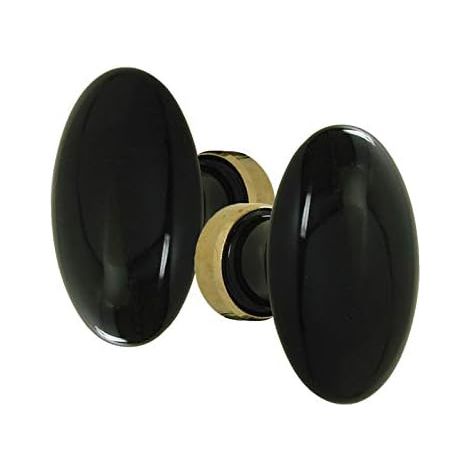 1 Paire - Poignée Double - Porcelaine De Limoges - Noir Brillant Sur Laiton Poli - Pour Serrure Carré 6 Ou 7 Mm - Intérieur Maison - Noir - 60x40 Cm