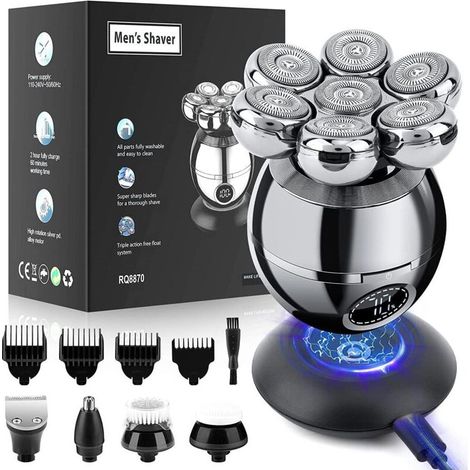 Rasoir Électrique Homme 6 en 1, Rechargeable 7D Flottant, Sec ou Humide, pour Visage et Crâne, Cadeau Fête des Pères (1/5)