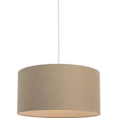 QAZQA Lampada a sospensione con paralume combi - Moderno - Tessuto,Acciaio - Bianco/Marrone - Tondo Max. 1 x Watt