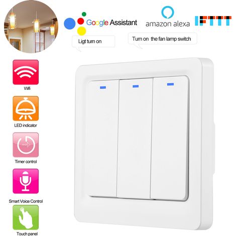 Interrupteur Tactile WiFi Intelligent Compatible Alexa, Contrôle par Voix et Application, 100-250V pour Maison Connectée (1/5)