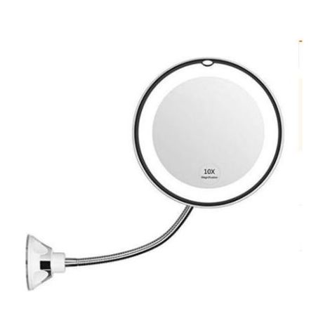 Flexible magnifying mirror with LED light, 10X magnification, powerful suction cup, illuminated vanity mirror, makeup mirror (1/5)