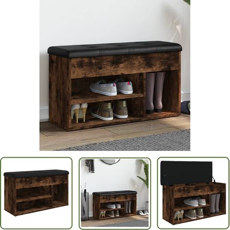The Living Store Banc à chaussures chêne fumé 82x32x45,5 cm bois d'ingénierie - Banc Chaussure - Banc Entrée - Rangement Chaussures - Meuble Entrée - Banc Coffre (1/5)