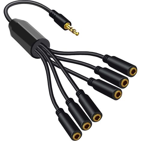 Câble répartiteur audio stéréo AUX avec prise jack TRS mâle 3,5 mm vers prise jack femelle 3,5 mm à 6 ports pour PC, TV et haut-parleur MP3 (1/5)
